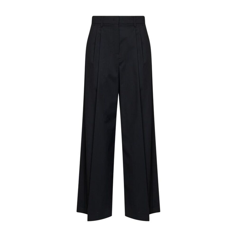 Max Mara Weekend Women Black Wool Canvas Wkdovvio Wide-Leg Trousers